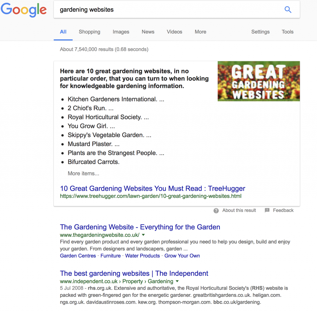 Gardening websites search results