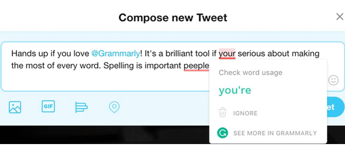 Spell checking a Tweet with Grammarly