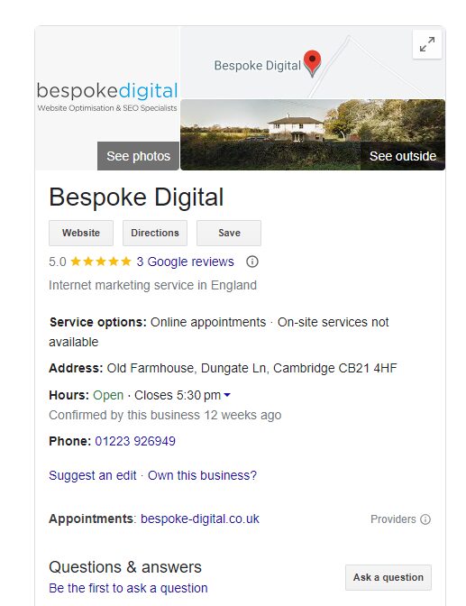 Our Google Business Profile - found by searching for 
